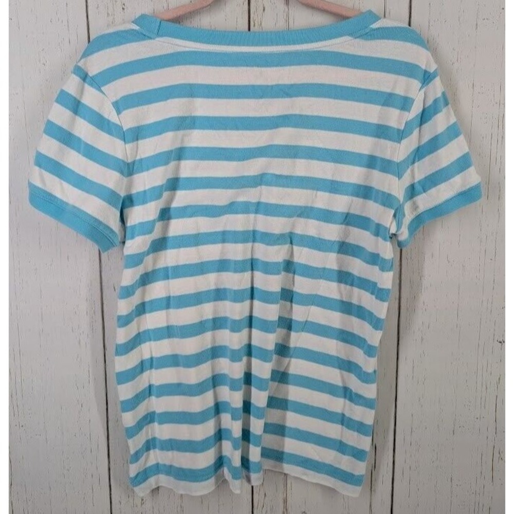 Croft Barrow‎ Size XL Blue White Stripe Short Sleeve Button Accent Cotton Top - Picture 7 of 7